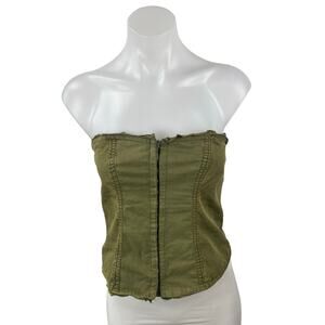 Free People Just A Minute Women's Green Zip Sleeveless Tube Bandeau Crop Top S